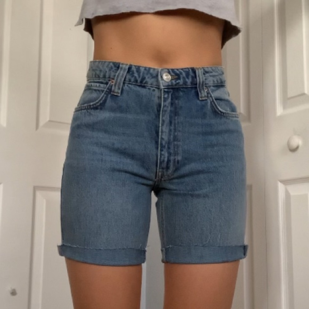 BDG high rise mid thigh length denim shorts